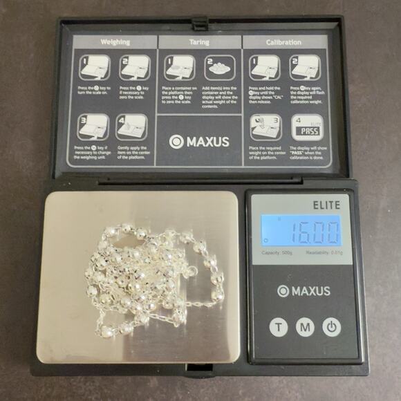 20in Long Rosary Beads Necklace Solid 925 Sterling Silver ITALY 4.8mm-NEW - Picture 12 of 13